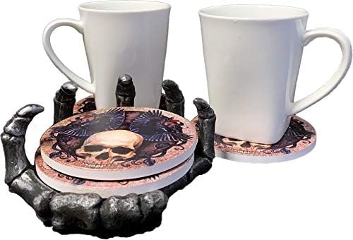 DWK - Ръка - Красивите готически Поставка за напитки под формата на Черепа с Ужасно държач за ръка, във формата на Скелет за декор на домашната кухня и бар на Хелоуин, н
