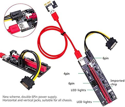Конектори PCI-E Странично 009S 1X 16x Удължител PCI E USB Странично Двоен 6-Пинов Адаптер SATA 15pin за видеокартата БТК Миньор USB 3.0 - (САЩ, червен цвят)