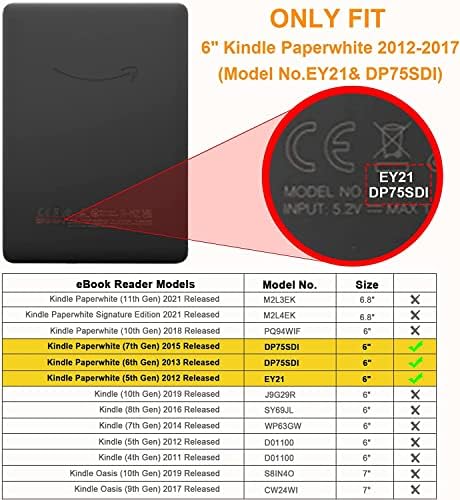 Висококачествен и здрав калъф от TPU (модела стаи EY21 и DP75SDI) с функция за автоматично включване / изключване на захранването, само за 6-инчов кейса Kindle Paperwhite 5-ти / 6-ти / 7-