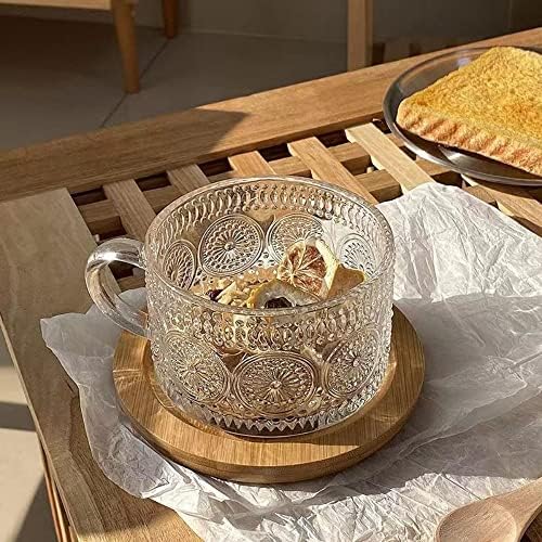 Amzcku Реколта Чаши за Кафе, за чай, Стъклени Чаши 14 Грама, Комплект от 2-те Стъклени чаши с Релефна и дръжка, за приготвяне