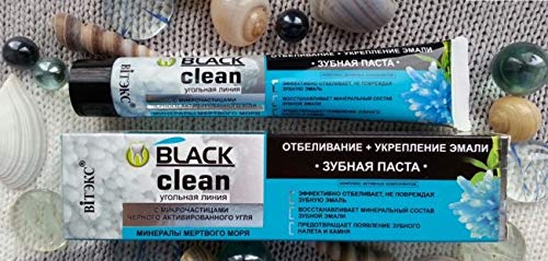 Паста за зъби, за избелване и Укрепване на емайла Bielita & Vitex Black Clean, 85 гр. с Минерали от Мъртво Море, Черно