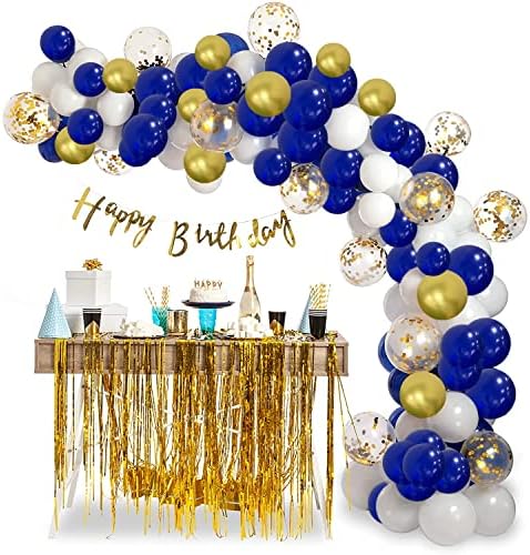 Тъмно сини и бели балони 50шт, Тъмно Сини и златни балони, 12 см, Тъмно-Сини и златни Конфети, Латексови балони, Празнична
