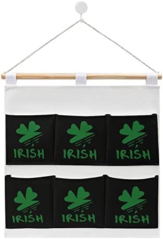 Ирландски стенен шкаф с детелина, подвесная чанта за съхранение, 6 джобове, лен памук калъф-органайзер над вратата, чанти-организаторите