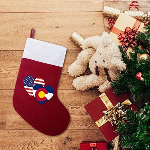 Коледни Чорапи с Флага на Американския Сърцето на щата Колорадо, Класически Висящи Украшения, Бял Маншет, Чанта за шоколадови