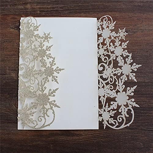 Cylallen 50 опаковки блестящи сребърни покани за вашата сватба под формата на снежинки, изрязани с лазер, елегантни есенните сватбени картички (сребро)