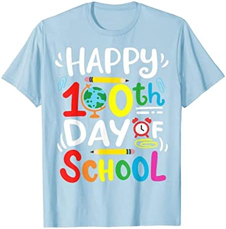 Мъжки Тениски премиум клас с кръгло деколте и къс ръкав Happy 100th Day of School 100 Days Тениски за Учител и Ученик