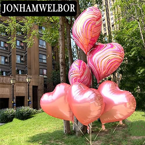 JONHAMWELBOR 20 Опаковки Розови Мраморни балони във формата на сърца 18 инча от Розов Мрамор Фолио във формата на Сърце, Агатовые Майларовые Балони за Момичета за Рожден Де