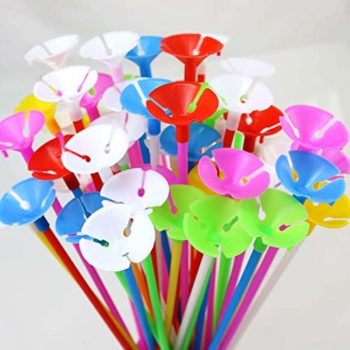 GIFTEXPRESS 60 бр. 12Пръчки за Балони с Различни Цветове, Пластмасови Държачи за Балони и Чаши за Рожден Ден, Сватба,