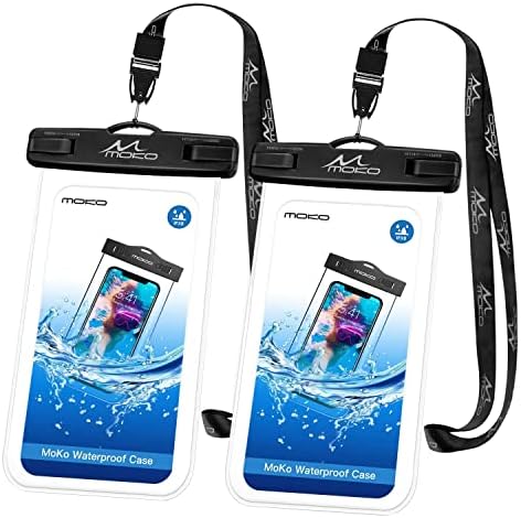 Водоустойчив калъф за телефон MoKo, 2 опаковки, Калъф за подводен телефон, суха чанта с каишка, Съвместима с iPhone 14 13 12 11 Pro Max X / Xr/Xs Max / SE 3, Samsung S21 /S10 / S9, Note 10/9/8, черно + Черно
