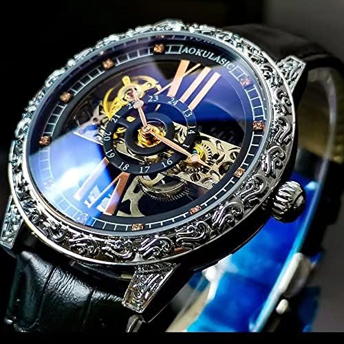 Комплект мъжки часовници N/A, Мъжки Механични Издълбани Кухи часовници с Турбийоном, Светещи Ръчни Часовници, Елегантни