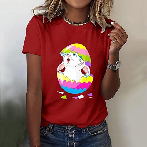 YIJIEKAI/ Великден тениска За момичета, Женска тениска с кръгло деколте и къс ръкав, Основни Потник, Риза