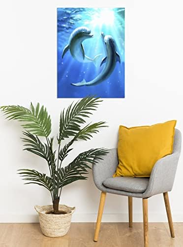 HVEST Dolphin Платно Стенно изкуство Сладки Делфини, които Играят под водата със Слънчева светлина, Боядисване с Принтом