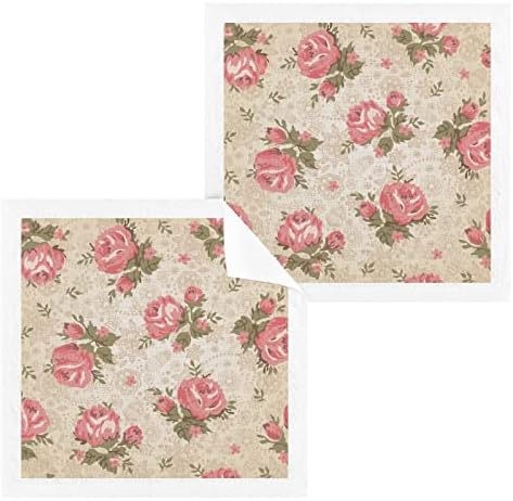 Комплект кърпички за миене на съдове ALAZA Реколта Pink Rose Floral (n1) - Опаковка от 6 Памучни Кърпички за лице, е добре Абсорбиращи и мека на допир хавлиени кърпи за пръстите (