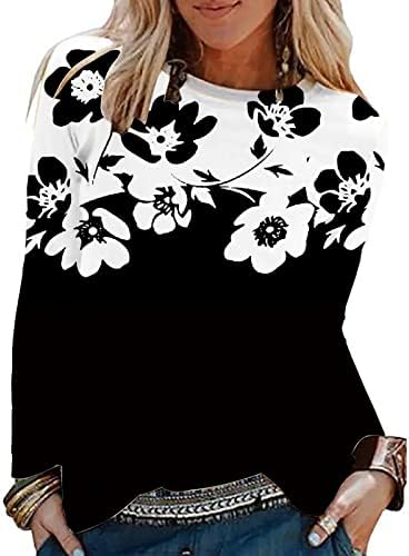 Дамски Есенни Блузи, Модни Блузи с дълъг ръкав, Тениска С кръгло деколте и Графичен Цветен Принтом, Ежедневни Ризи-Туники, Свободно Намаляване на