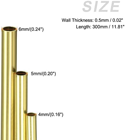 Латунная тръба METALLIXITY (4 mm, 5 мм, 6 мм, диаметър x 0,5 мм, Дебелина на стената x 300 мм, дължина), 3 бр. в 1 опаковка, пряка тръба за декорация на дома, техника, занаяти
