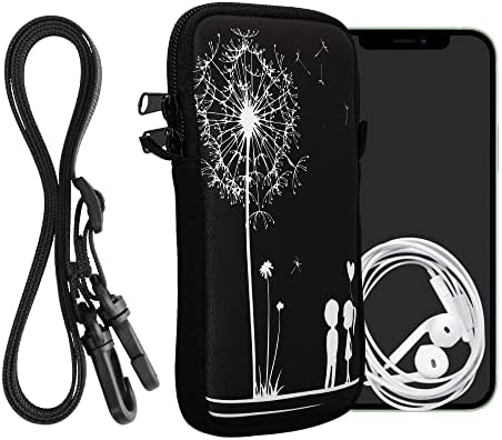 Чанта за телефон kwmobile от неопрен с дизайн XXL - 7 - Държач за Каишка - Dandelion Love Бял /Черен