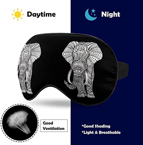 Boho Black White Elephant Забавно Маска За Очи За Сън Мека Превръзка на Очите с Регулируема Каишка Нощна Сянка за Мъже