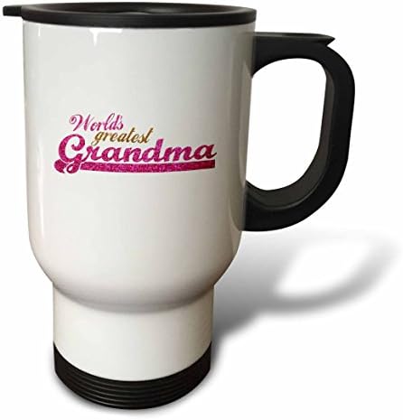 3dRose най-Добрата Баба на света, Подаръци за баби, Розово-златен Текст, Пътна чаша от неръждаема стомана, 14 грама
