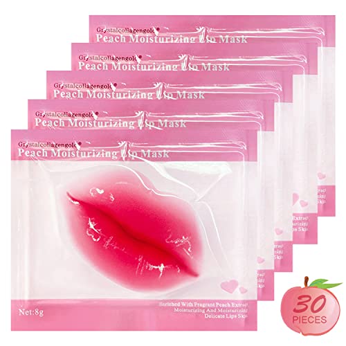 30 Парчета Гелевых маски за грижа за устните с кристали колаген Розов цвят, Колагенови Подложки за устни, Страхотна Маска