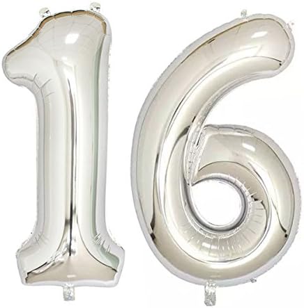 40 инча Сребърна Фолио 16 Хелий Гигантски Балони с Цифрови Номера, Украсата на 16-ти Рожден Ден за Момичета или Момчета,
