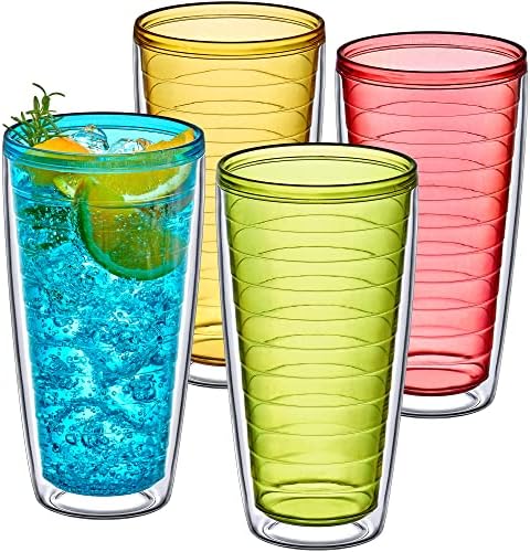 Amazing Antal - Аляска - Пластмасови чаши с изолация на 24 унции (комплект от 4 броя), пластмасови чаши с двойни стени,