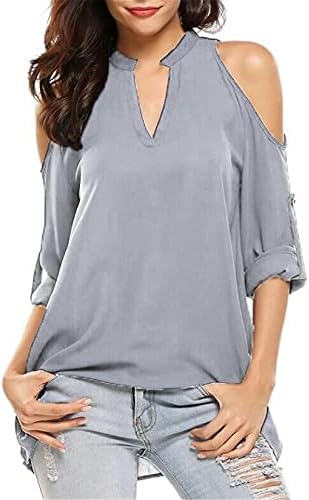 Дамски Однотонная тениска Andongnywell с V-образно деколте, отворени рамене, Къс ръкав, Всекидневни Пуловер, Блузи, Ризи