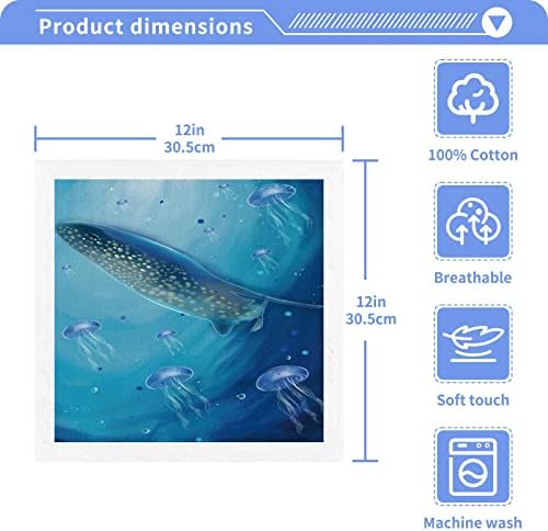 Kigai 2 Опаковки Мочалок с Медузи ♫ и Акули цветовете на морските вълни-Синьо – Меки Кърпи За лице, За фитнес, Хотелски и спа качество, Кърпи за Многократна употреба от