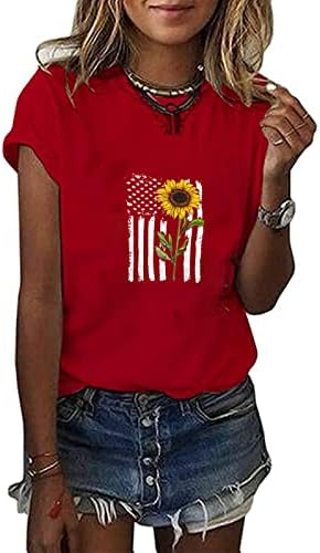 Тениска с Американския Флаг, Дамска Блуза с Къс ръкав и Принтом, Върховете на Деня на Независимостта 2023, Летни Ежедневни