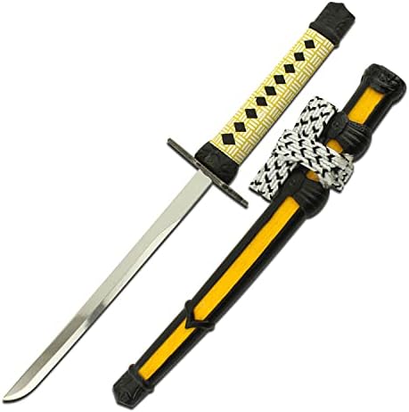 BladesUSA - CM-02YL - Нож за отваряне на писма с самурайским нож с Нож от неръждаема стомана, с дръжка, увита жълт кабел,