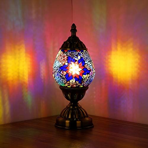 Anton Турска Настолна Лампа Ръчно изработени от Мозайката Стъкло с формата На Яйце Марокански Фенер Декоративен Настолен лека нощ за Спалня Хол с led лампа E12 (Многоцве