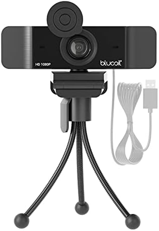 Уеб камера blucoil Full HD 1080p USB с вграден микрофон, корекция на ниска осветеност, Широк зрителен ъгъл, капак на