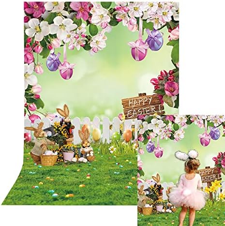 5x7ft Цветна Градина с Зелена Трева, Пъстри Великденски Яйца, Ограда, Фотофон за Детска Пролетното парти, Украси, Банер,