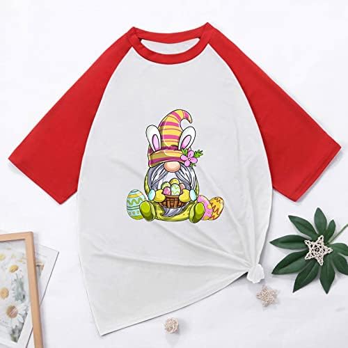 Дамски тениски с образа на Великденски яйца и Джуджета, Модерен Raglan, Цветен Блок Риза с Къси ръкави, Свободни Топове