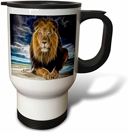 3D Чаша за пътуване Кралят на джунглата, Страхотен лъв в прерията с цифрови ефекти от неръждаема стомана, 14 грама, Многоцветен