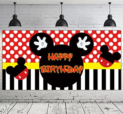 Голям Банер на Рожден Ден с Мики, Фон с Мики, Аксесоари за парти в чест на рождения Ден в Стила на Мишката, Фон за Снимки в стил Мики Маус, (6,6 x 3,3 фута)
