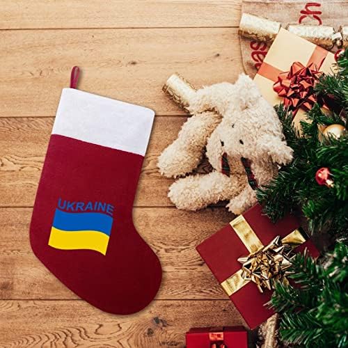 Знаме на Украйна Коледни Чорапи (16,5 см) Коледни Чорапи Подарък Пакет за Семейна Почивка с Камина Дърво Висящи Украшения Украшение