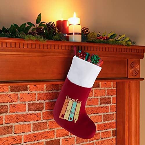 Crazy Fox Женски Коледни Чорапи (16,5 см), Коледни Чорапи, Подарък Пакет за Семейна Почивка, Камина, Дърво, Окачени Украса,