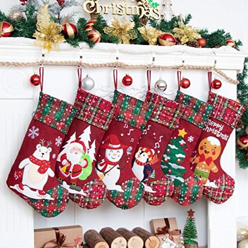6 Опаковки, коледни чорапи (21 инча) Бродирана Бельо Апликация От Зебло, Окачен Коледен Орнамент за Камина, Семейни Украса,