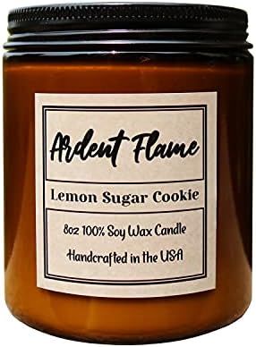 Свещи Ardent Flame | Лимон-Захар бисквитки | Свещ от естествен соев восък за домашен интериор | Със силен аромат | Премиум Аромат | Ръчно изработени в САЩ | 8oz | Трайни | Подар?