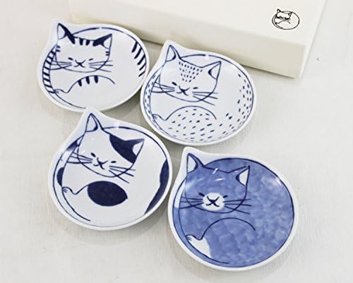 Малка прибори Ishimaru Ceramics Hasami-yaki (4 тип с шарени котки), произведен в Япония