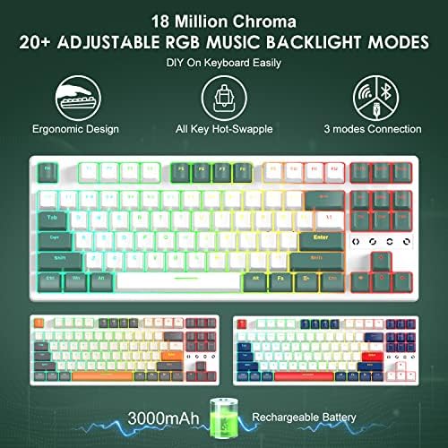 Детска клавиатура SHARK ATTACK K87, Безжична Ръчна Клавиатура TKL, 2,4 G / БТ 5,0 / Кабелна Спирален Кабел за клавиатура, Тактилни ключ с възможност за гореща замяна, Цвят RGB, Акум?