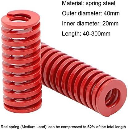 Пружина компресия ADIOLI Червена калъп за пресоване със средно натоварване, Пружина на прес-форма, външен диаметър 40 mm вътрешен диаметър X 20 mm X дължина 40-300 мм (Размер: 40