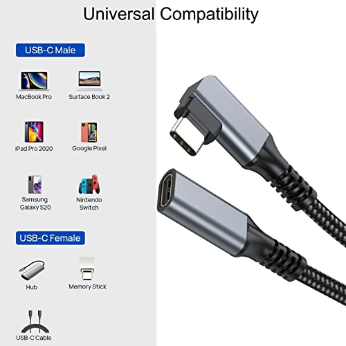 Удължител за USB C 3 метра, удължителен кабел Type C USB 3.1 (10 gbps) Кабел за бързо зареждане под прав ъгъл между мъжете