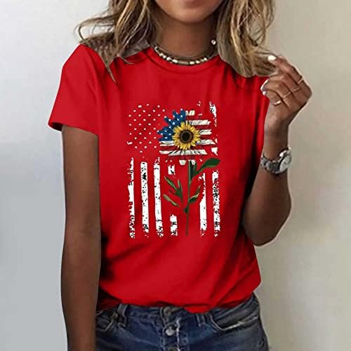 Дамски Блузи с Подсолнухом, Риза на 4 юли, Летни Тениски с кръгло деколте и Къс ръкав, Ризи с Принтом Хартата на САЩ, Свободна Удобна Блуза