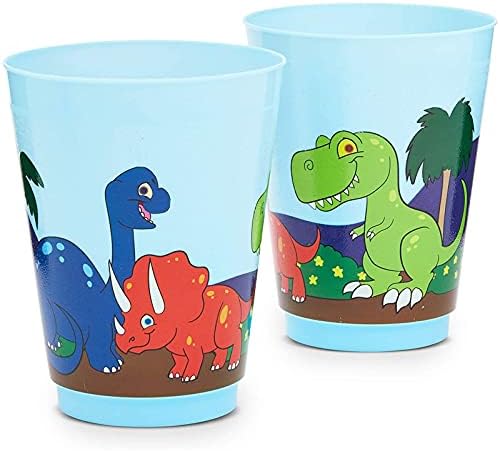 Многократна употреба Пластмасови Чашки за партита с динозавром BLUE PANDA – Опаковка от 16 броя – Син