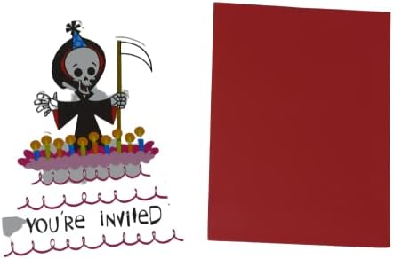 Покани за рожден Ден Grim Reaper в Червени пликове (опаковка от 3, общо 24 карти), за да проверите за рождения ден на надгробен камък