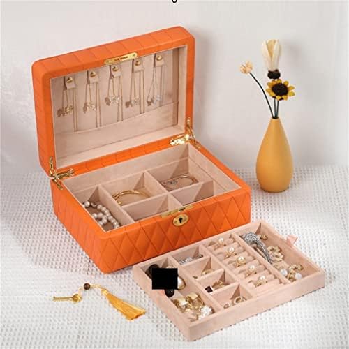 ZHUHW diamond каре с ключалка ковчег за бижута кутия за съхранение на пръстен, обеци, колие кожена подарък кутия голям капацитет доставка (Цвят: D, размер: както е показано)