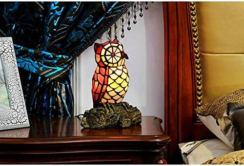 LITFAD Тифани Ярка Настолна Лампа с изображение на Совата, 1 Лампа, Витражная Стъклена Нощна Настолна Лампа, Led лека