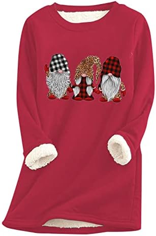 Коледна Hoody с Подплата от Шерпи за Жени, Зимата на Топло топлинна бельо, Блузи, Пуловер с кръгло деколте и Дълъг Ръкав,