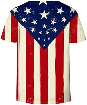 Памучен Тениска с Къс Ръкав V Образно деколте с образа на Американския Флаг и Звезди, Ежедневни Тениска за Момичета,